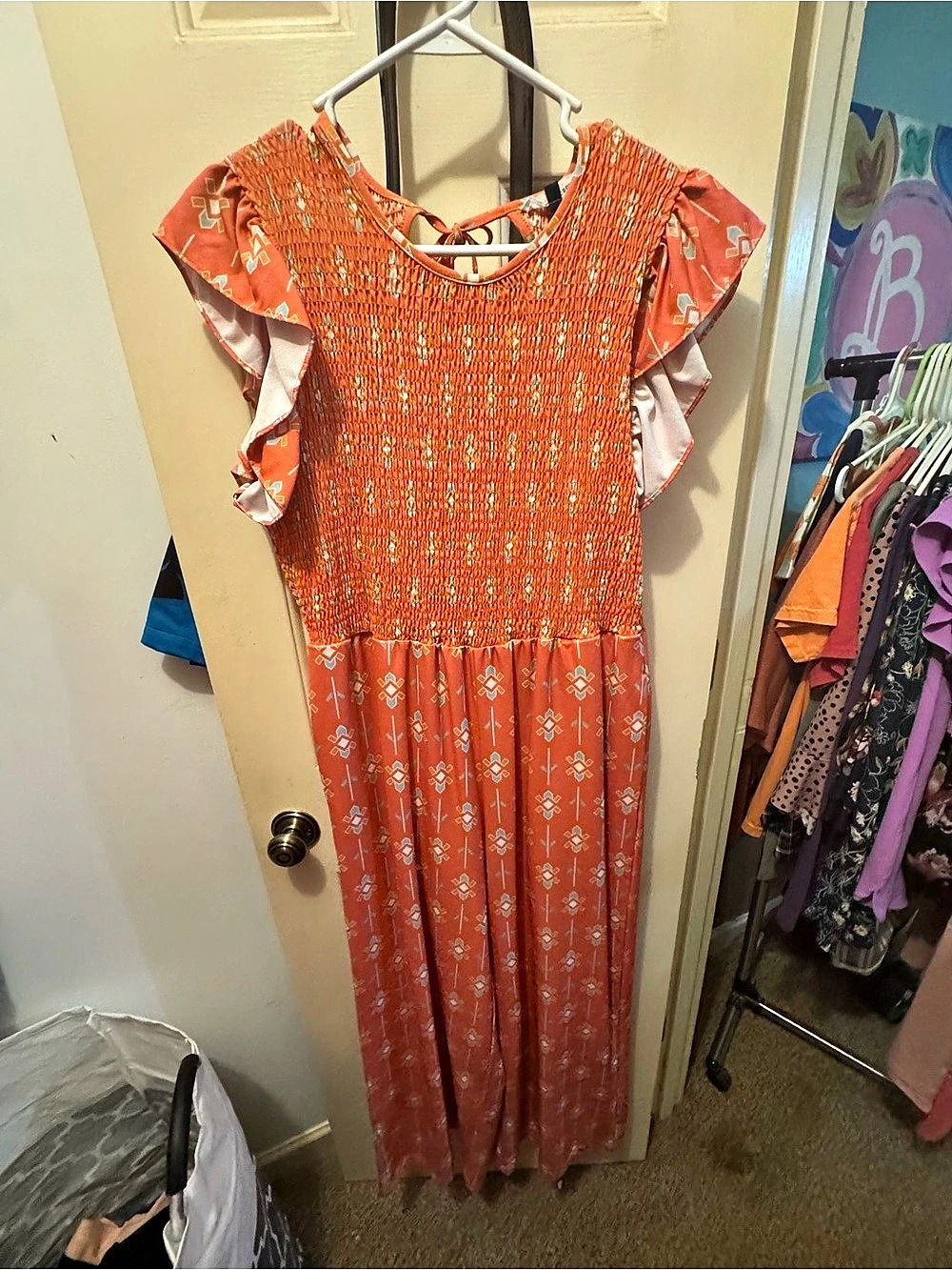 Orange Geometric Jumpsuit Size Large